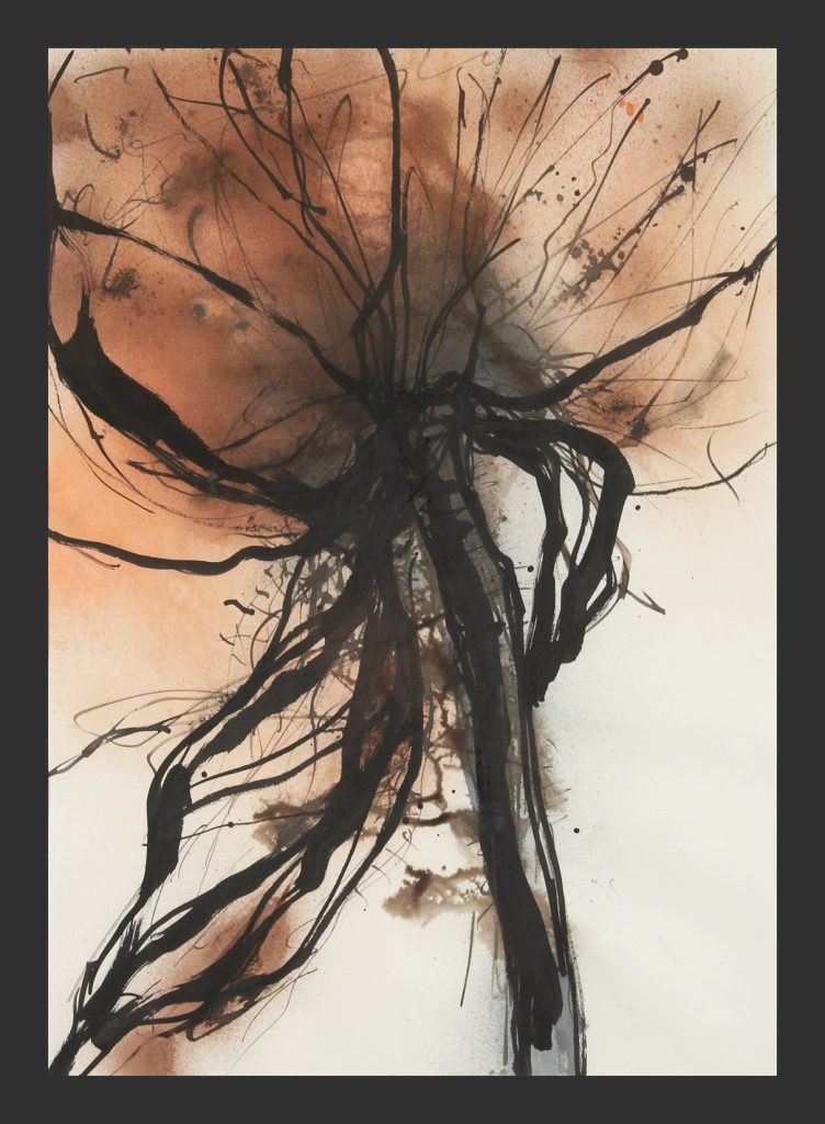 Mohn,Einzelblüte,Aquarell und Tusche, 50x70 cm