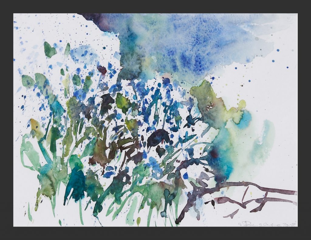 Blaue Blüten, Aquarell, 30x40 cm