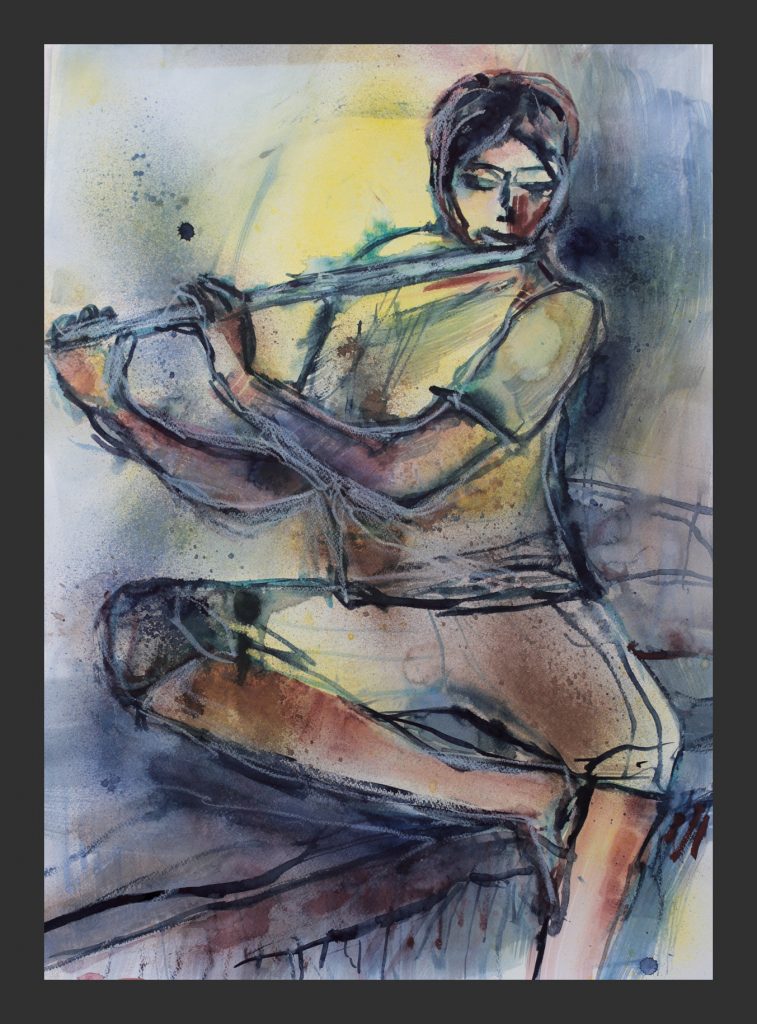 Flötenspieler, 2014, Aquarell, 50x70 cm