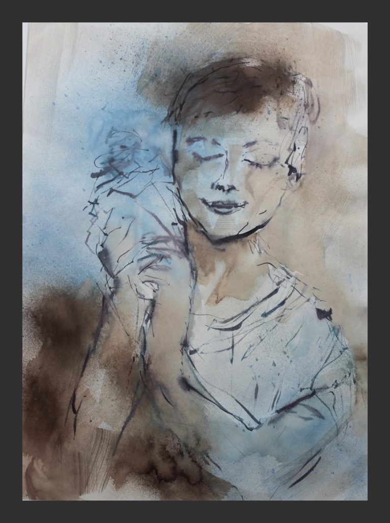 Junge mit Muschel, 2013, Aquarell, 50x70 cm